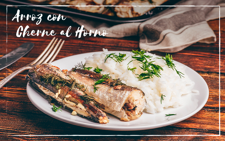 Plato final de Arroz con cherne al horno